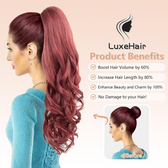 Ponytails Hair Extension 24" Curly Wavy Claw Clip In Long Fake Hair for Women - Picture 4 of 6